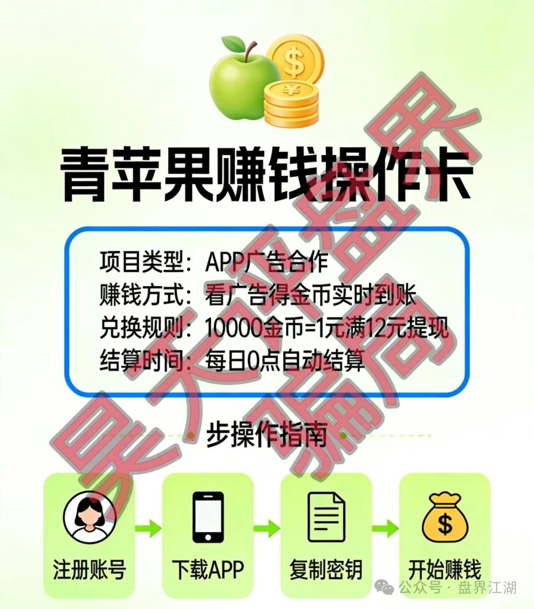 青苹果(金苹果)刷广告给分红的资金盘骗局,高度预警,即将崩盘跑路!