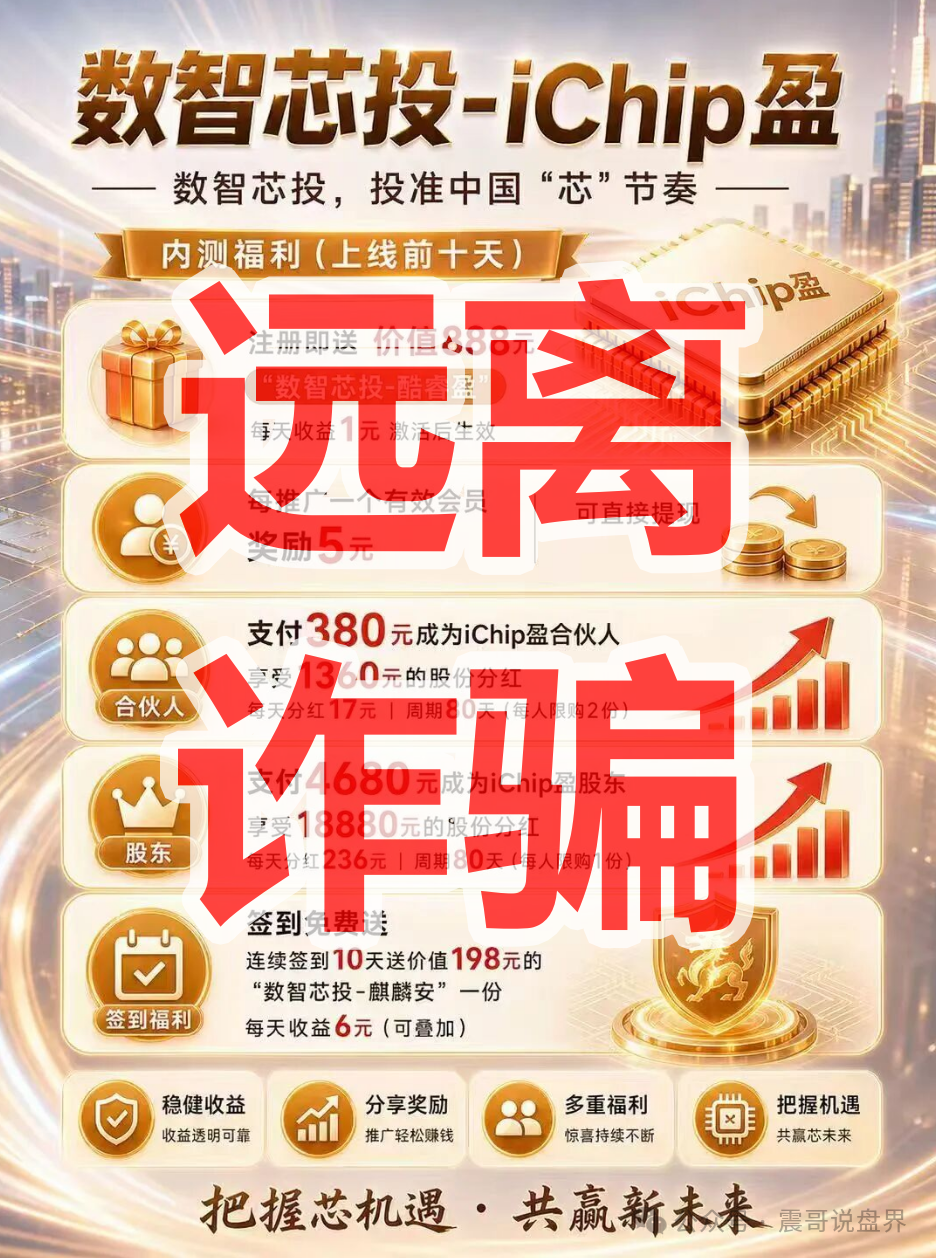 【数智盈科/数智芯投iChip盈】是资金盘骗局，典型的非法集资诈骗！